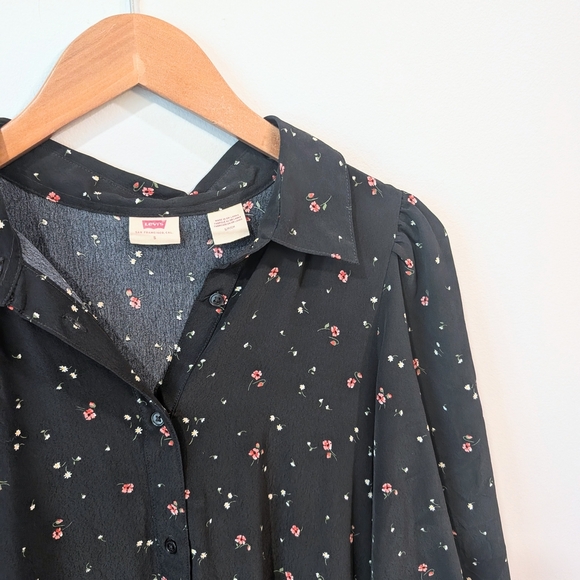 Levi's Black and White Tiered Midi Dress with Puff Sleeves - Picture 3 of 10